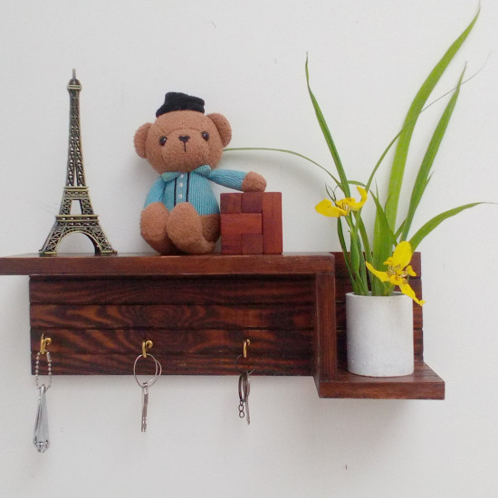 Wooden Wall Decorative Shelf With Key Hooks.